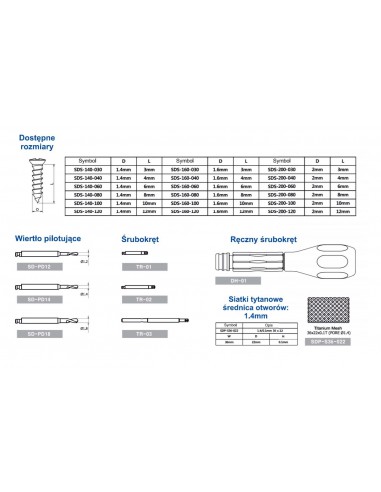 Surgident SD-SCREW Standard (56 śrub  + 1 siatka)